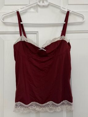 Lioness Burgundy Cami with Cream Lace Accent